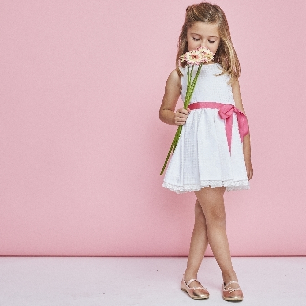 Elegant White and Pink Kids Formal Dress
